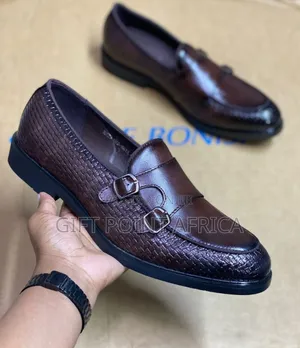 Leather Double Monk Official Shoes Available In Coffee Brown Color Way
