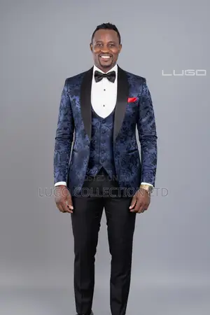 Custom Made Navy Blue Floral Tuxedo