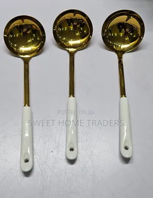 Golden Serving Spoon With Ceramic Handle