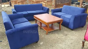 Blue Fabric Sofa Set