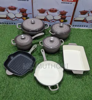 11 PCS Heavy-Duty Cast Iron Set in Grey With a Black Wok