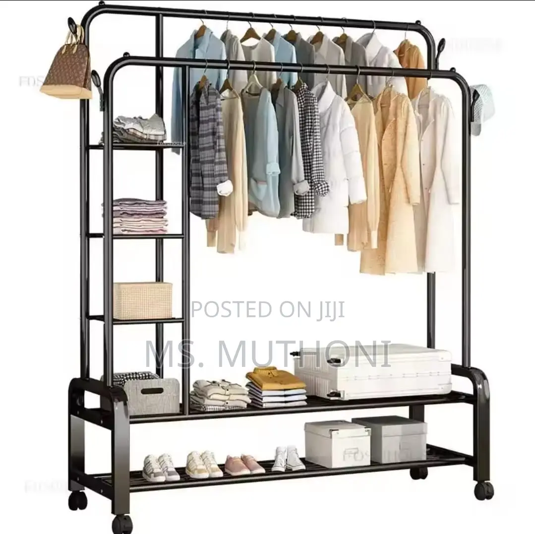 Double Layer Garment Rack Floor Standing Clothes Hanger