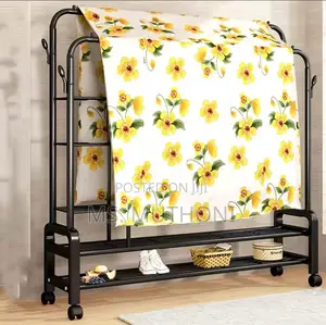 Double Layer Garment Rack Floor Standing Clothes Hanger