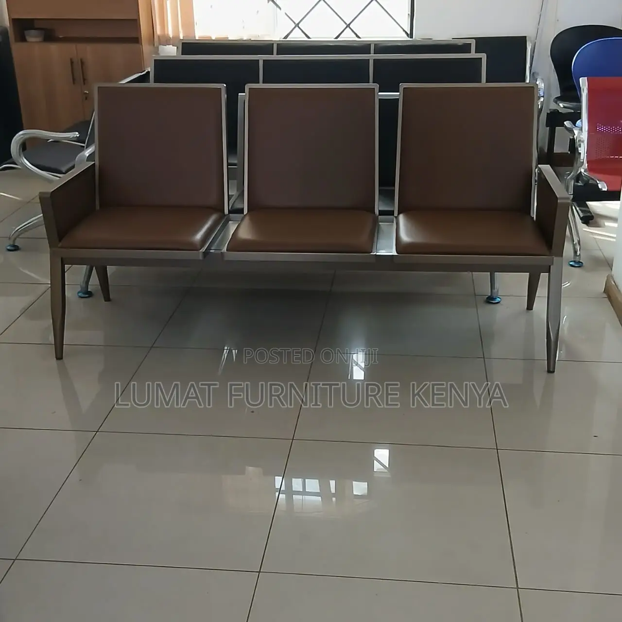 Brown 3 Seater Reception Heavy Duty Bench