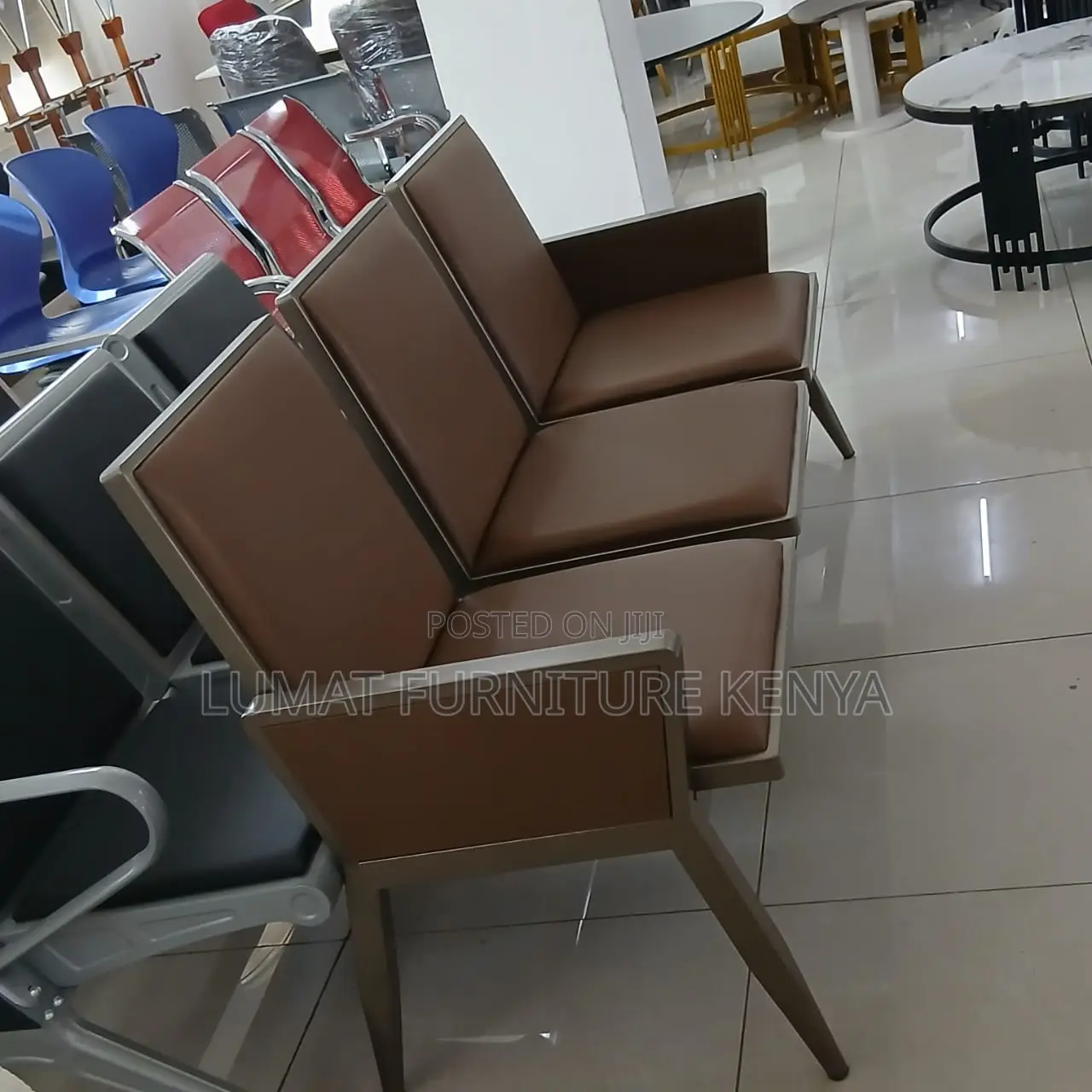 Brown 3 Seater Reception Heavy Duty Bench