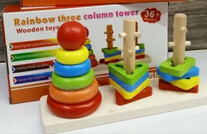 Three Column Rainbow Tower And Shape Sorter For Kids