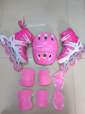 Complete Roller Skating Shoes With Protective Gears Pink