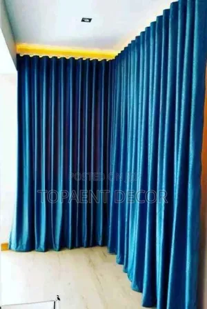 Draped In Elegance, Aesthetic Blue Window Curtains