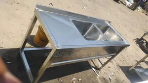 Stainless Steel Sink. Double Bowl With an Undershelf