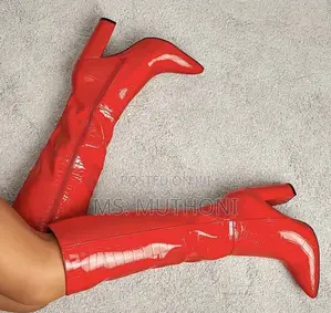 Red Patent Faux Leather Knee-High Boots Size 37-42
