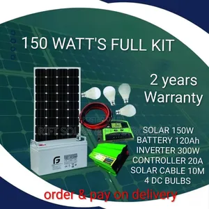 150 Watts Solar Full Kit -120ah Gel Battery - 300 W Inverter