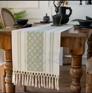 6 PCS Table Mats + Braided Woven Textured Table Runner With Tassels