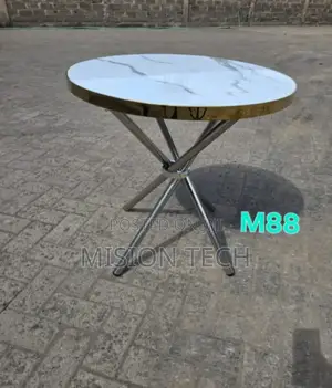 Modern Round Side Table With Faux Marble Top and Metal Tripod Base 