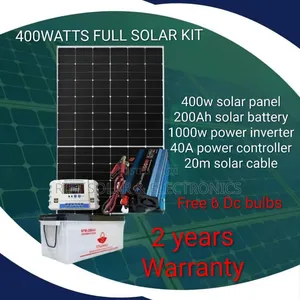 Powerful 400 Watts Full Solar System - 1000w Inverter - 200ah Battery