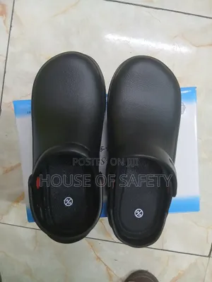 Antislip Black Crocs Used in Busy Kitchen