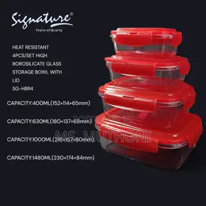 Sghbr4 Signature High Borosilicate 4pcs Glass Storage Bowl With Lid