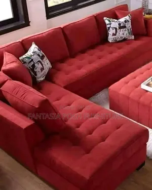 5 Seater Orange Tufted L-Shape Sofa - Pay on Delivery