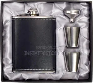 Black 200mls Hip Whiskey Flask With Two Tumblers
