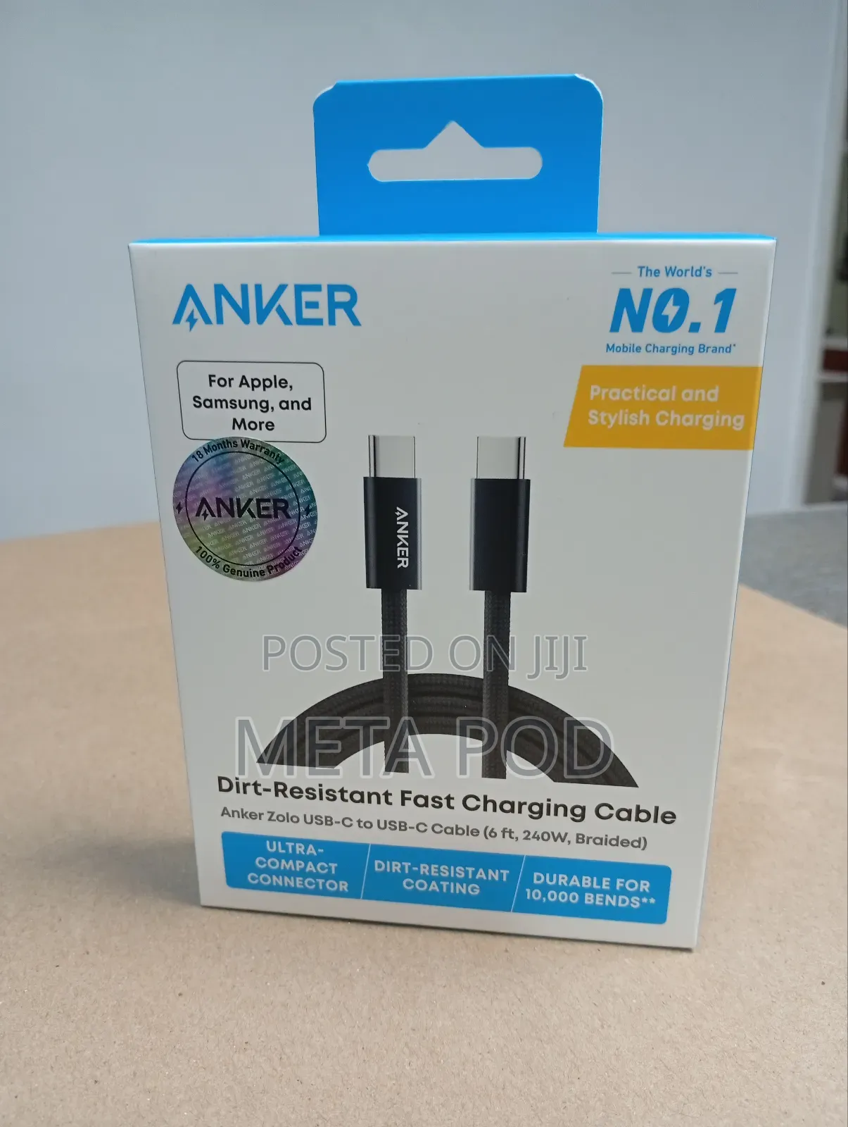 Anker Zolo Usb-C to Usb-C Cable Braided 6ft 240w Braided