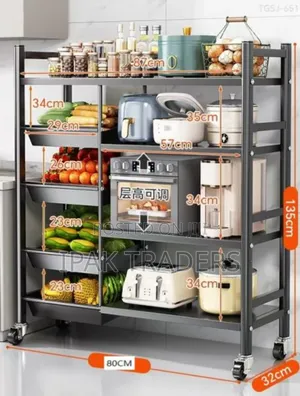 *Multifunctional Strong Metallic Kitchen Rack With Wheels