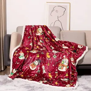 Flannel Christmas Themed Premium Sherpa Fleece Throw Blanket*