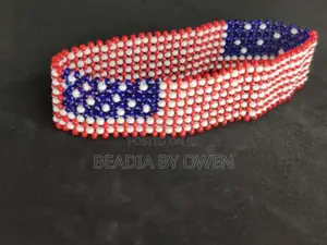 Patriotic Us Red–Blue Beaded Wrist Bangle
