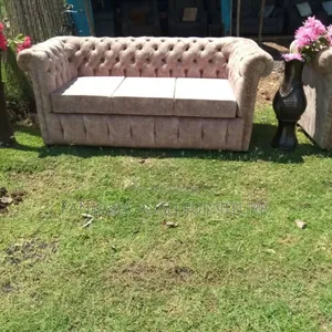 3-Seater Tufted Fabric Sofa With Rolled Arms