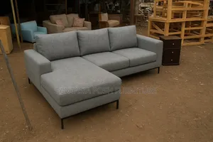 5 Seater Modern L-Shaped Grey Fabric Sofa - Pay on Delivery