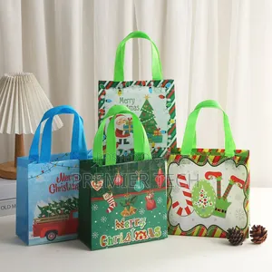 Christmas Kraft Paper Gift Bags Xmas Candy Cookies Gift Tote Bag