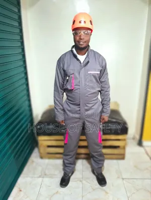 Zip Closure Cargo Pocket Overall Grey Body and Pink Pockets