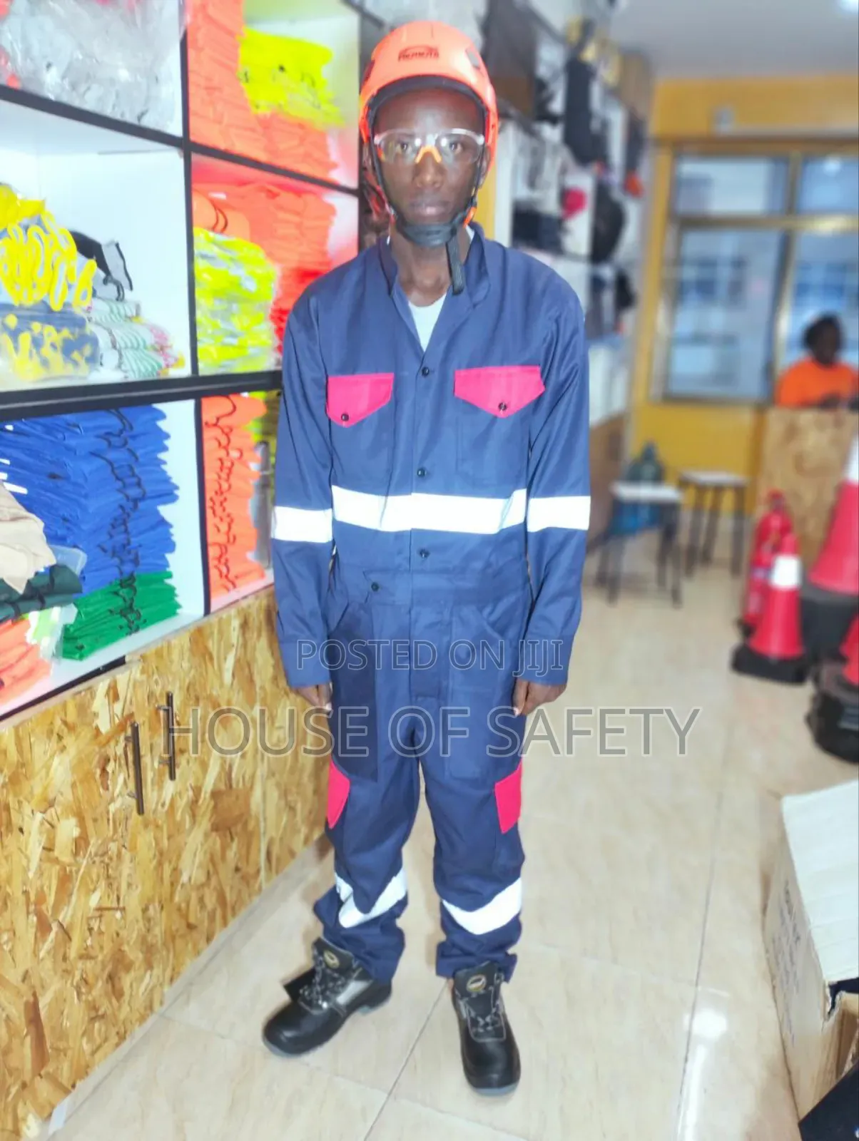 Safety Small Size Ordinary Overall in Red and Blue