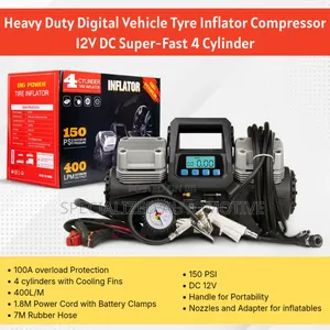 Heavy Duty Digital Vehicle Tyre Inflator Compressor 12v Dc 4 Cylinder