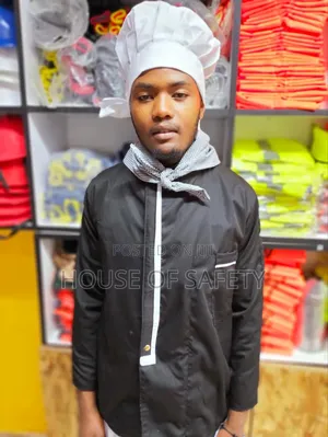 Black Chef Jacket With White Piping Khaki Material