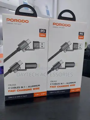Porodo 4 Cables in 1 Aluminum Fast Charging Cable - Black