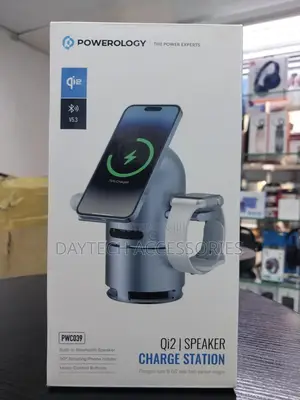 Powerology Qi2 Wireless Charging Station With Speaker Fast Charger.