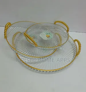 3 in 1 Modern Creative Striped Tray With Gold Rimmed Handles