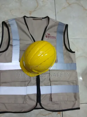 Yyellow Jsp Helmets With Cotton Beige Reflectors Jackets Vest