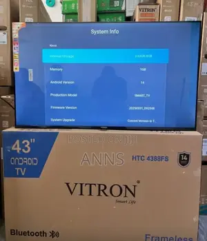 Vitron 43" Frameless Smart Android Tv With Bluetooth *Htc43fs*