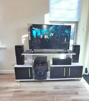 Instabul 2 Tv Stand/ White Stand With Closable Black Shelves