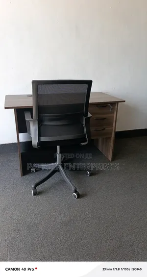 1.2 Mtrs American Walnut Office Desk+Ergonomic Mid-bcak Office Chair
