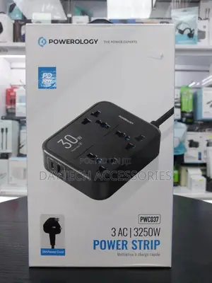 Powerology Power Strip 3250w 3ac - Black