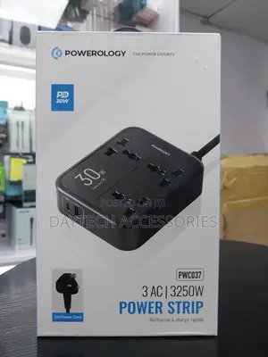 Powerology - 3 Ac Socket Power Strip With 2 Usb Ports - Black - 3250 W