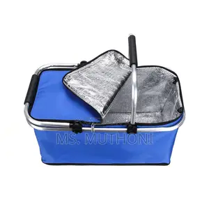 Insulated, Foldable Picnic Basket With Aluminum Handles