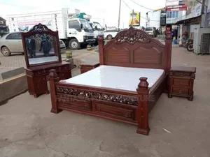 5x6 Royal Wooden Bed + 2 Sideboxes + Dressing Table - Free Delivery