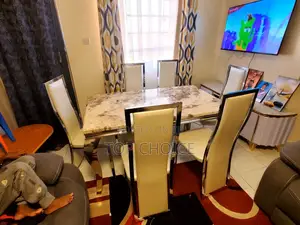 Silver, Marble Dining Table 6 - Chairs