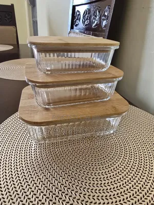 Ribbed Glass Food Storage Containers With Bamboo Lids