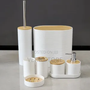 8 PCS Bathroom Setluxury Bamboo Plastic Bathroom Accessories Set
