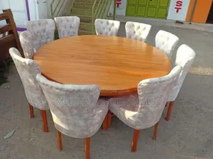 Wooden Upholstered 8-Seater Dinning Table Set