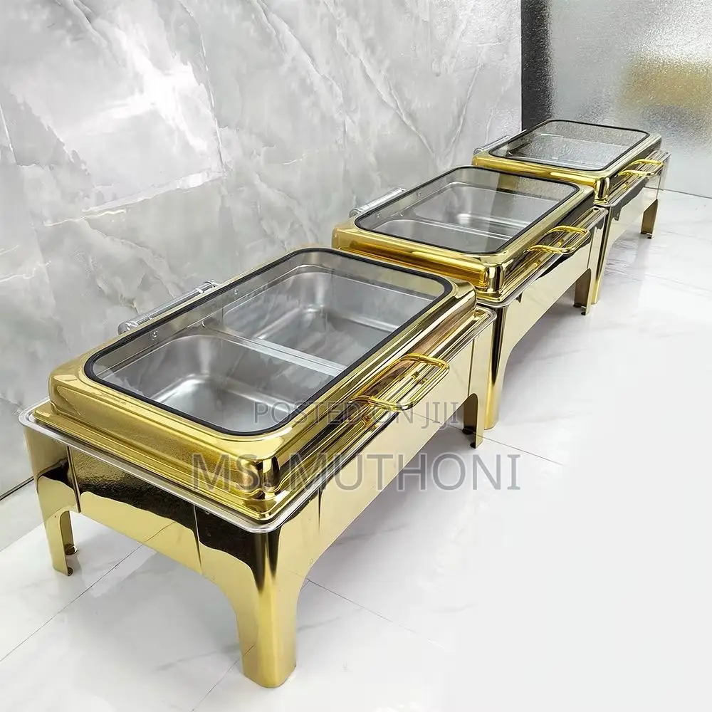 9l Rectangle Gold Coated Buffet Food Warmer / Chaffing Dish*