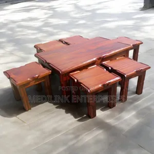 Mahogany Coffee Table Set With Four Stools